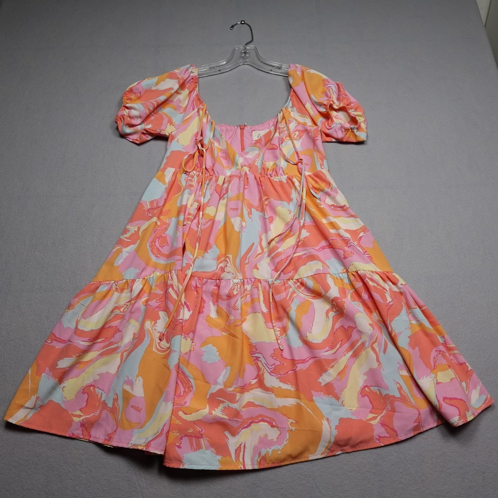 Lena Sundress Women S Multicolor Tie Dye Square Neck Puff Sleeve Ruffle Tiered